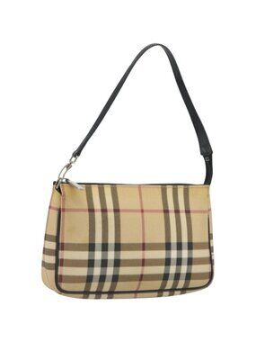 BURBERRY Nova Check Accessory Pouch PVC Leather Beige Silver